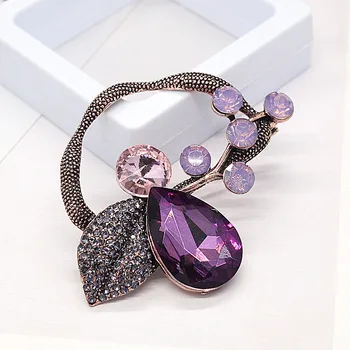 JUJIE de la Moda de Hoja Grande Broches Para las Mujeres 2021 Vintage Original Púrpura de Cristal de Flores Broche de Pines Para los Hombres al por mayor de Joyas