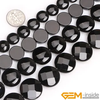 La Piedra Natural Ágatas Negras Moneda Facetas de Bolas Para la Fabricación de Joyas Hebra de 15 Pulgadas DIY de la Joyería de Diseño de Abalorios Para Pulsera Collar