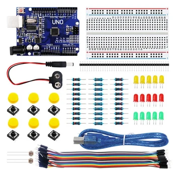 UNO R3 Starter Kit de 400 Punto de Mini Breadboard LED Cable de Puente Botón para Arduino