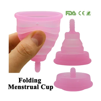 Plegable Copa Menstrual y Esterilizador de la Copa de Limpiar la Copa Menstrual Reciclables Plegable de silicona Taza
