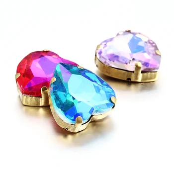 AB en forma de Corazón de color Mezclado de Cristal de las planas de Strass de Coser diamantes de Imitación de Artesanía de Navidad de la Decoración de prendas de Ropa