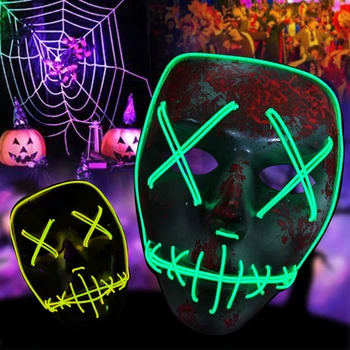 Led Máscara Fiesta De Halloween Mascarada Máscaras De Disfraces De Neón Maske Luz Que Brilla En La Oscuridad Mascara De Terror Maska Brillante Enmascarador