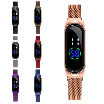 La moda de la Pantalla Táctil de Mujeres Relojes LED Digital de los Relojes de Oro Rosa Magnética banda de Malla Electrónica relojes de Pulsera de las Señoras Reloj Mujer