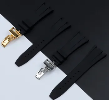 La parte superior de la Marca Negra de Caucho de Silicona Pulsera De Audemars para Piguet Correa de 28mm Reloj de AP de la Banda de los Hombres de la Pulsera de la mariposa hebilla de herramientas